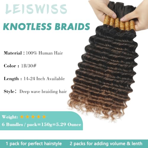 Human Braiding Hair for Boho Braids T30 24 Inch 150g 6 Bundles/Pack Deep Wave Boho Hair for Braiding 100% Virgin 12A Boho Hair for Braiding No Weft Ombre Braiding Hair Human Hair Extensions