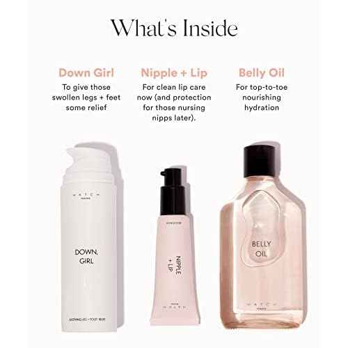 HATCH Mama Must Haves Kit - Belly Oil, Nipple + Lip Rescue Balm, and Down Girl Soothing Leg + Foot Relief - 3 Piece Set - Maternity Essentials
