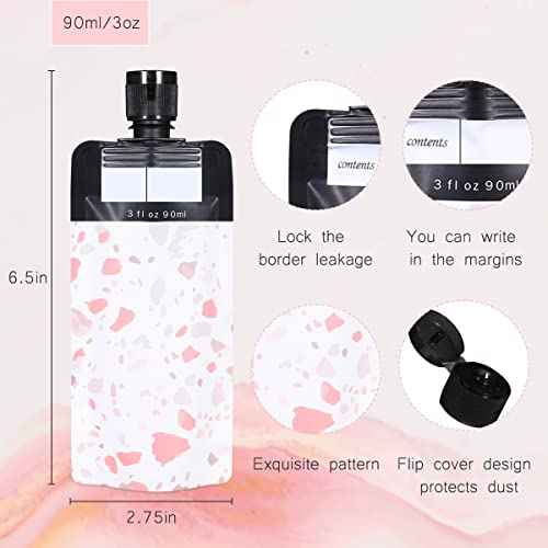 ASEVAT 3 oz 6pack Leak Proof Empty Squeeze Pouches Refillable Travel Size Containers Liquid Pouch Cosmetic Container TSA Approved Bag