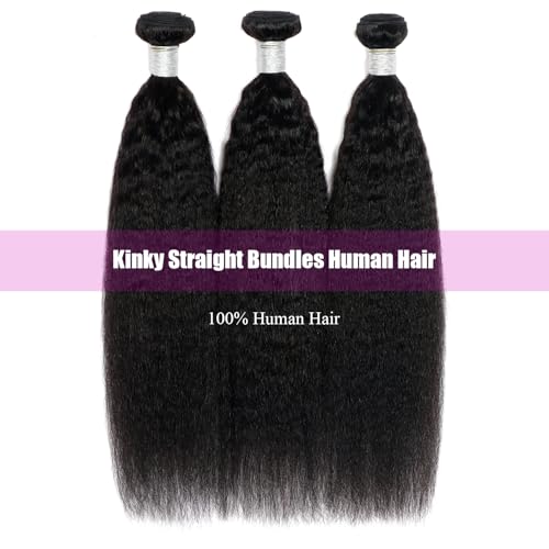 Kinky Straight Human Hair Bundles Yaki straight 3 Bundles Human Hair For Black Women Natural Black 14 16 18 Inch Kinky Straight Bundles