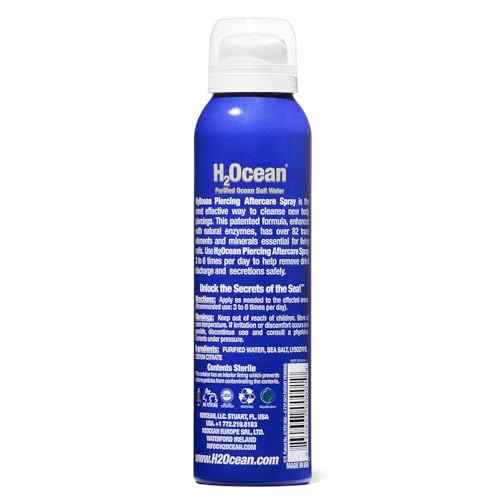 H2Ocean Piercing Aftercare Spray, Saline Spray for Piercings Cleaning Solution, with Sea Salt Nipple, Ear, Nose, Lip, Belly Piercings Cleaning Spray with Sea Salt & Bump Treatment, Set of 2