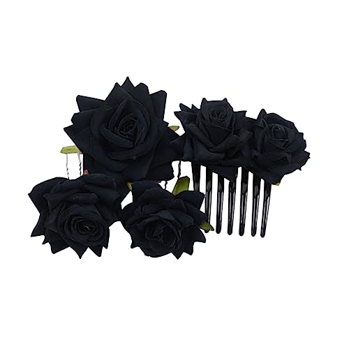 4 Pieces Women Rose Hairpin, Bridal Rose Brooch Hair Clip Wedding Floral Clips for Woman Girl Party Wedding (Black)
