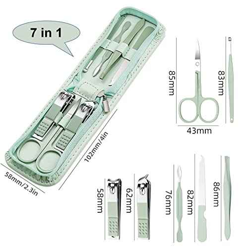 Manicure Set Nail Clippers Pedicure Kit -7 Pieces Stainless Steel Travel Nail Kit, Travel Essentials Purse Essentials Professional Grooming Kits, Manicure Kit with Zipper Portable Pack
