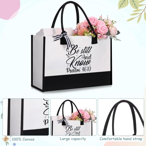 7 Pcs Christian Gift for Women Faith, Inspirational Religious Christmas Gifts, Catholic Tote Bag Makeup Bag Pens(Light Blue)