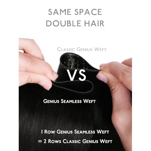 WENNALIFE Genius Weft Tape in Hair Extensions Human Hair 20 Inch 60g Jet Black Tape Ins Luxury Remy Hair Extensions De Cabello Humano Straight Invisible Fuller Volume Reusable 31" Wide Weft