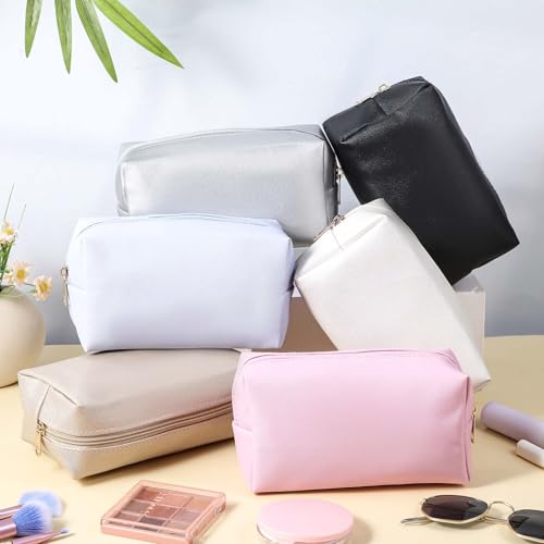 12 Pcs Aesthetics Makeup Bag PU Leather Cosmetic Bag Makeup Pouch Bulk Plain Cosmetic Pouch Waterproof Toiletry Bag for Christmas Party Gift Travel Cosmetic Organizer for Women