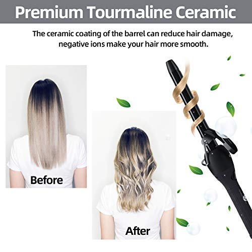 5 in 1 Curling Wand Set: Ohuhu Curling Iron Wand LCD Temperature Display 5Pcs 0.35 to 1.25 Inch Interchangeable Ceramic Barrel Heat Protective Glove for Girls Women Mother Gift Black