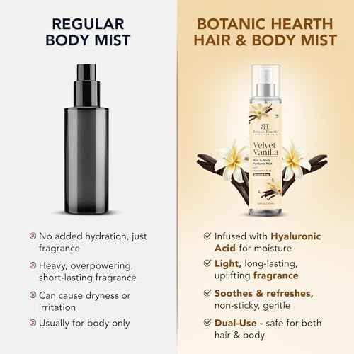 Botanic Hearth Velvet Vanilla Hair & Body Perfume Mist with Hyaluronic Acid, Alcohol-Free Formula, Long Lasting Fresh Vanilla Scent, Lightweight Body Spray for Women & Men, 3.4 fl oz / 100 ml