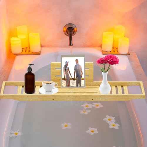 Bathtub Tray Caddy - Bath Tray - Bath Tub Table Tray Caddy - Bamboo Bath Tray for Tub