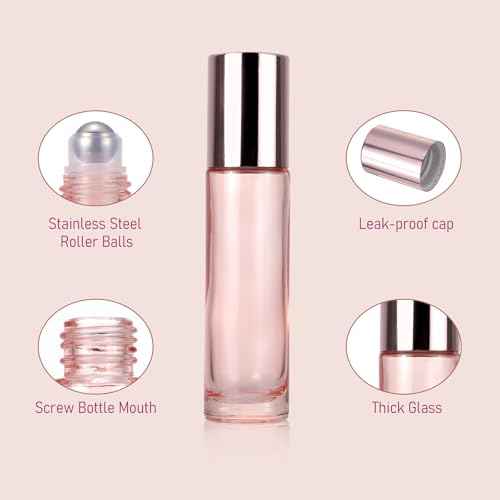 Kesell 14-Pack 10ml Glass Roller Bottles for Essential Oils - Travel- Refillable Perfume Bottles with Stainless Steel Roller Balls, Caps - Funnel for Aromatherapy, Perfumes