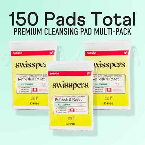 Swisspers Refresh and Reset Facial Cleansing Cotton Pads - 100% Natural Fiber, Ultra-Soft Beauty Essentials for Women & Men - Cruelty-Free, Paraben-Free Skincare Application Squares (50 Count) 3 Pack