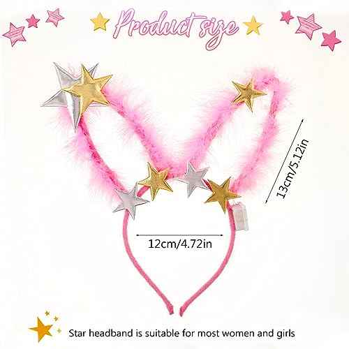 Sixexey Light Up Headband LED Pink Star Hair Band Halloween Cosplay Costume Party Hair Accessories for Women