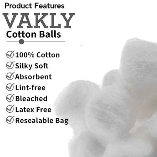 Vakly Cotton Balls [Pack of 2000] Medium 1 Inch Non-Sterile Absorbent 100% Cotton Prepping Balls for Make-Up, Nail Polish Removal, Applying Oil Lotion or Powder, Crafts