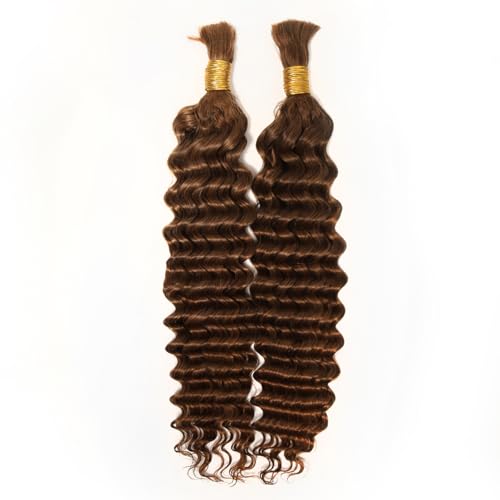 WOWANGEL Human Braiding Hair For Boho Braids 100g,100% Unprocessed Brazilian Virgin Hair, 12A Deep Wave Knotless Bohemian Bundles, Curly Hair Extensions,2 Bundles,Auburn Brown(30),24 Inch
