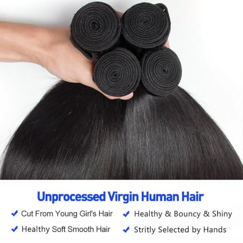 Straight Human Hair Bundles 18 20 22 24 Inch Trippy Hair Quick Weave 3 Bundles Human Hair 100% Unprocessed Raw Brazilian Virgin Hair Extensions for Black Women Natural Color