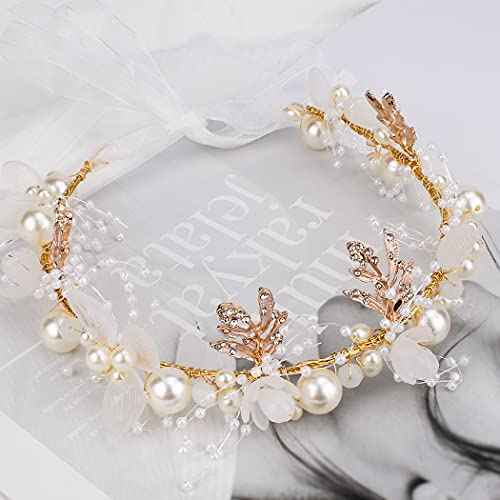 Didder Flower Tiara for Girls and Women - Headband Headpiece Crown with Crystal Pearl Hair Vine - Wedding Hair Accessories for Bride