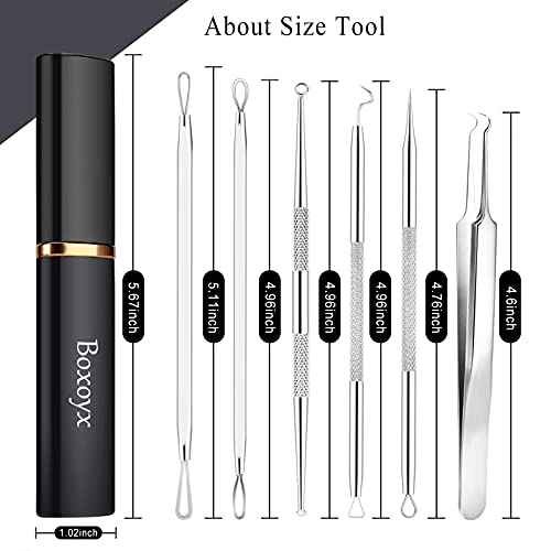 Pimple Popper Tool Kit - 6 Pcs Blackhead Remover Comedone Extractor Tool Kit with Metal Case for Quick and Easy Removal of Pimples, Blackheads, Zit Removing, Forehead, Facial and Nose(Silver)