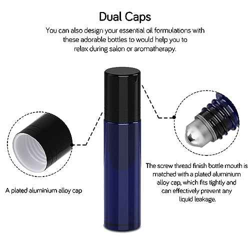 PrettyCare Essential Oil Roller Bottles 6-Pack, 10ml Amber & Blue Glass Bottles with Leakproof Caps & Funnel, Empty Refillable Containers for Aromatherapy, Perfume, Gift Making