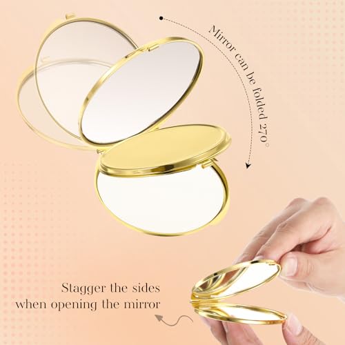 8 Pcs Compact Mirror for Purse, Portable Folding Compact Mirror, Double-Sided 1X/2X Magnifying, Metal Round Shell, Mini Travel Makeup Mirror for Women Bridesmaid Gifts (Gold)