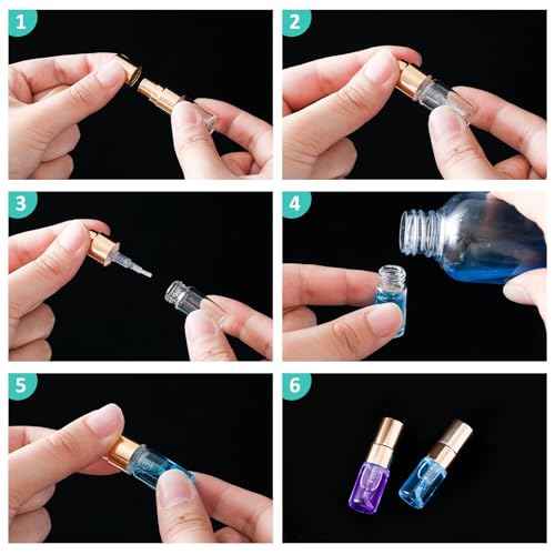 Zhehao 50 Pcs Mini Spray Bottles 2 ml Clear Glass Perfume Bottles Refillable Fine Mist Perfume Atomizer Portable Empty Sample Containers for Cleaning, Essential Oils, Travel (Gold Cap)