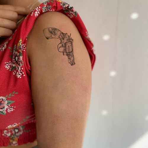 2 Sheets Tiny Small Temporary Tattoos For Women Men Finger Hands Neck Wrist Face, Cute Long Lasting Cartoon Fake Tattoo Stickers For Kids Boys Girls Gun Spade Flower