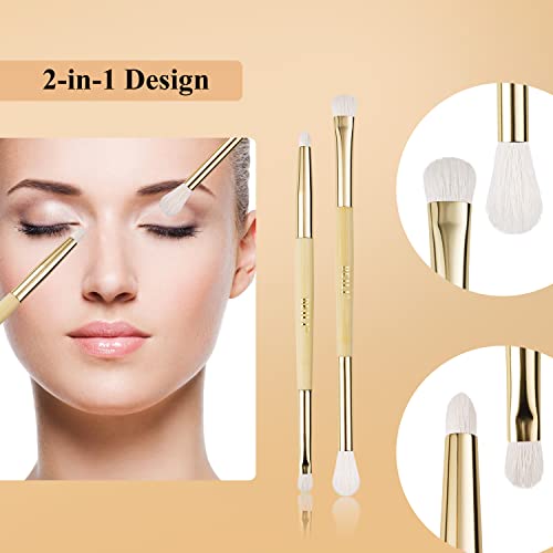BEILI Eyeshadow Brushes Set 10pcs Duo End Eye Makeup Brushes Travel Makeup Brushes Set with Soft Synthetic Hairs & Real Bamboo Wood Handle for Eyeshadow, Blending,Concealer, Eyebrow, Eyeliners