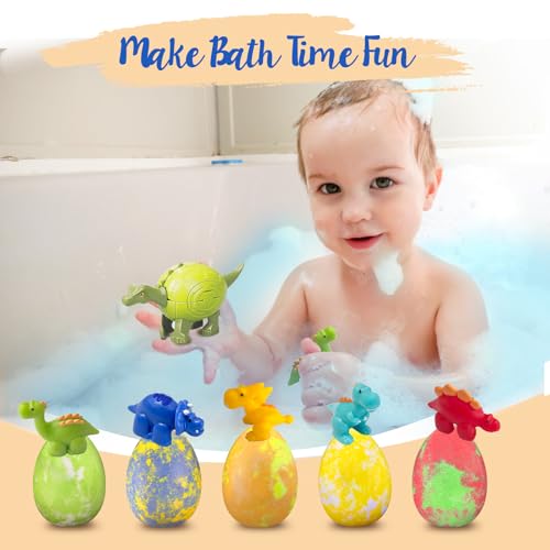 Bath Bombs for Kids with Surprise Toys Inside, Dino Egg Bath Bombs Gift Set with Dinosaur Toy for Boys Girls 3 4 5 6 7 8 9 Years, Bubble Fizzy Spa Handmade Bath Bomb Kit for Kids Birthday Christmas