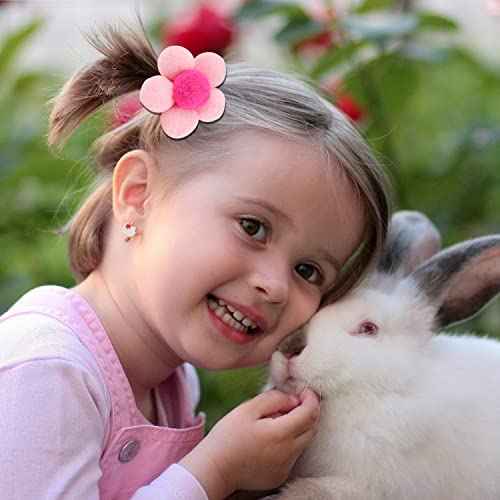 12pcs Flower Pom Poms Fluffy Ponytail Holders with Balls - Hair Accessories for Girls