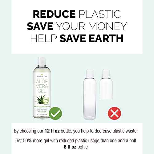 12oz Organic Aloe Vera Gel for Face, Skin, Hair & Sunburn Relief - From 100 Percent Pure Aloe Vera - Cold Pressed, Vegan, Unscented - Made in USA.