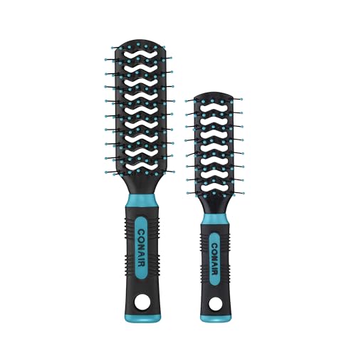 Conair Grip & Lift Vent Hairbrush 2PK, Full-Size and Mid-Size Brush Set, Nylon Bristle Hairbrushes for Blowout Styling, Value Pack