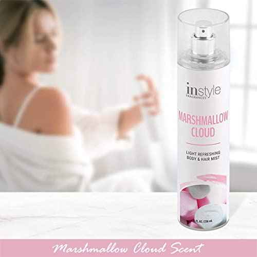 Instyle Fragrances | Body & Hair Mist | Marshmallow Cloud Scent | With Panthenol | CLEAN, Vegan, Paraben Free, Phthalate Free | Premium 8 Fl Oz Spray Bottle