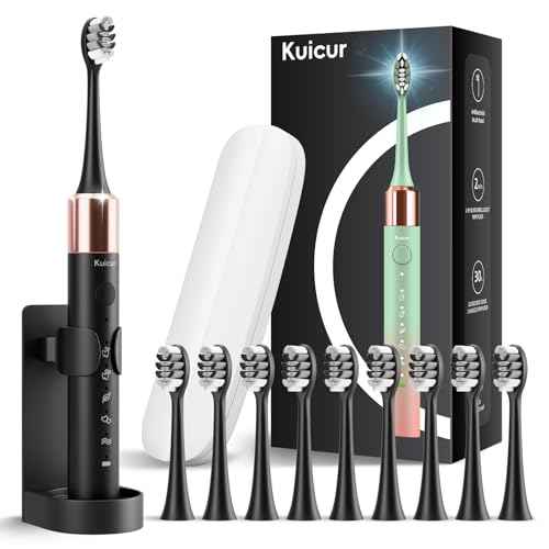Sonic Electric Toothbrush for Adults and Kids, Comes with 10 Brush Heads & Travel Case, 5 Modes with 2 Minutes Built in Smart Timer, One Charge for 90 Days, 42,000 VPM Motor (Black)