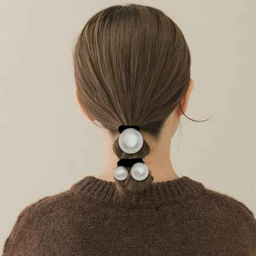 12 Pcs Pearl Elastic Hair Ties Black Ponytail Holders Hair Bands Scrunchies Pearl Hair Ropes Hair Ring Headband Hair Accessories for Women Girls