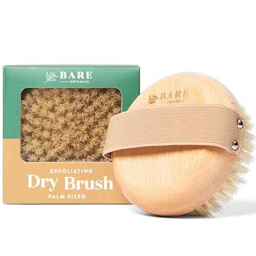 Bare Botanics Dry Body Brush for Lymphatic Drainage - Improve Circulation w/Gentle Exfoliation for Soft Skin - Ergonomically Designed w/Elastic Strap - Soft but Firm Natural Boar Bristles