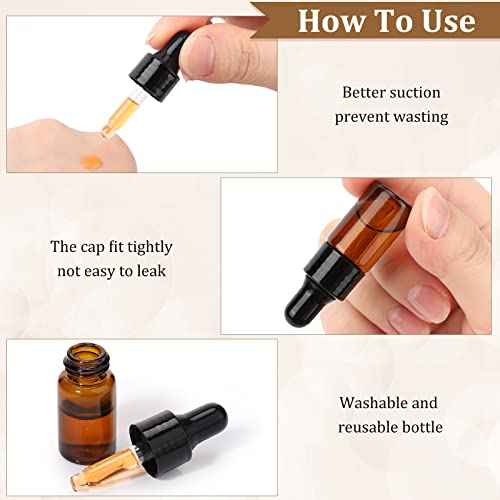 Nuogo 100 Pcs Amber Glass Mini Dropper Bottles Essential Oil Dropping Small Empty Sample Vial with Dropper and Black Caps Tiny Amber Glass Bottles Perfume Jars for Travel(3 ml)