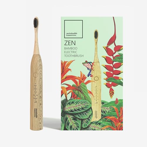 Sustainable Tomorrow Zen Bamboo Electric Toothbrush Adults, Rechargeable w/Plant-Based Soft Bristles, Bamboo Heads, 5 Modes & Long-Lasting Battery, Ideal Christmas Gifts for Women & Gifts for Men