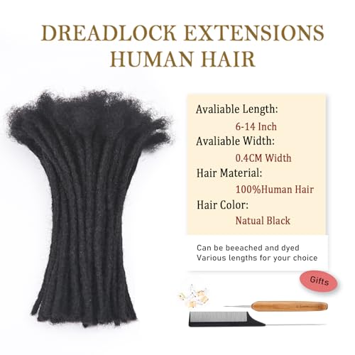 4 inch 0.4cm Thickness Loc Extensions Human Hair 100 Strands Dreadlock Extensions Human Hair For Women Men 100% Full Handmade Permanent Loc Extensions Can Be Dyed And Bleached Curled (Natual Black)