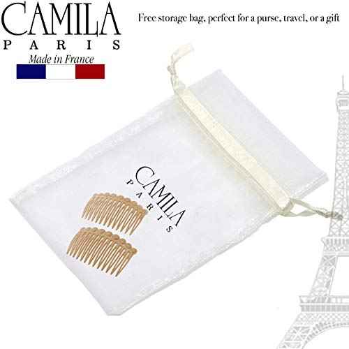 Camila Paris CP2892/2 French Hair Side Comb Small Rounded, Beige French Twist Hair Combs Decorative, Strong Hold Hair Clips for Women Bun Chignon Up-Do Styling Girls Hair Accessories, Made in France
