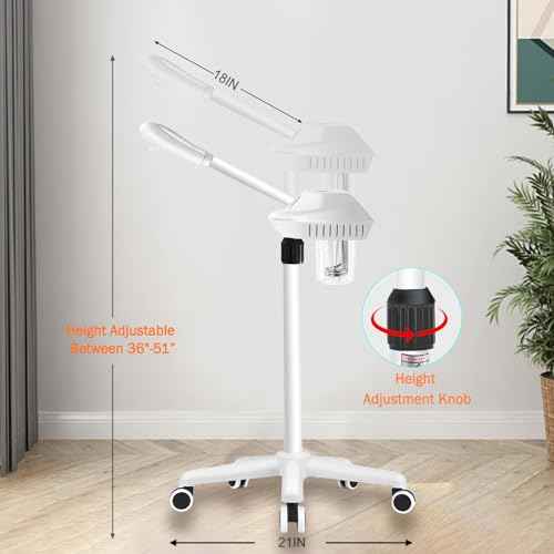 Professional Facial Steamer, Stand Ozone Face Steamer on Wheels, Adjustable Height and Angle,Estheticians Steamer More Steam,Hot Mist Facial Humidifier Atomizer for Spa Beauty, Home Use