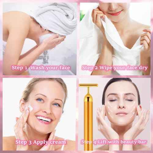 Beauty Bar 24k Gold Skin Care Face Massager Roller, 2 in 1 Electric 3D Roller and T Shape Energy Beauty Bar for Face Lift and Skin Tightening