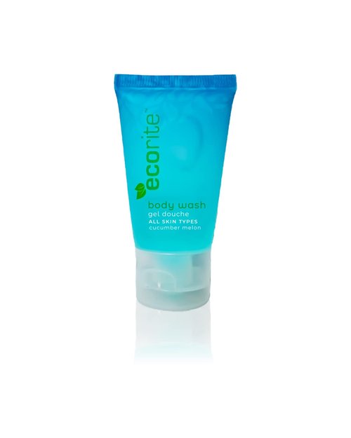 Ecorite Body Wash with Cucumber-Melon Fragrance, Travel Size Hotel Amenities Biodegradable/Recyclable Tube, 1 fl oz/30 ml, Pack of 288