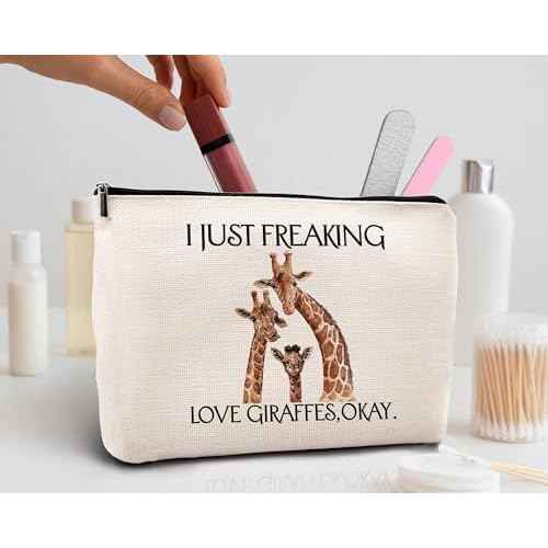 Kdqua Funny Giraffe Makeup Bag - Linen Cosmetic & Travel Toiletry Bag, Gift for Animal Lovers