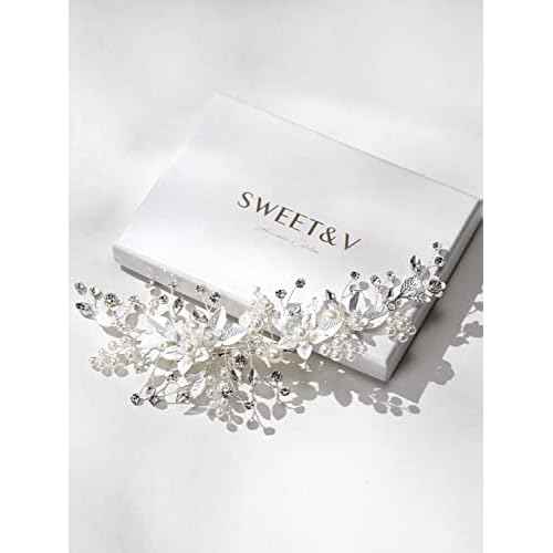 SWEETV Wedding Hair Clip Comb Handmade Bridal Hair Accessories for Women Wedding Hair piece,Silver