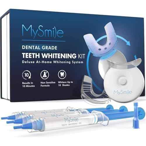 MySmile Teeth Whitening Kit with LED Light, 10 Min Non-Sensitive Fast Teeth Whitener with 3 Carbamide Peroxide Whitening Gel, Helps to Remove Stains from Coffee, Smoking, Wines, Soda, Food