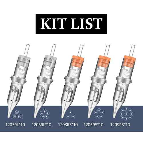 Disposable 50pcs Tattoo Cartridge Needles Mixed Sizes 0.35mm RL+RS(1203RL 1205RL 1203RS 1205RS 1209RS) for Tattoo Machine (RL+RS)