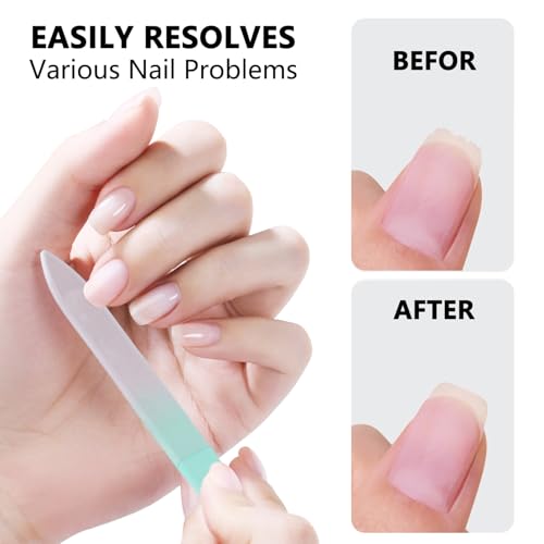 Glass Nail Files Double Side Polish Crystal Fingernail File with Case Manicure Salon Nail Care for Women Girls Pink Green Blue, 240 Grit, 3 Pack