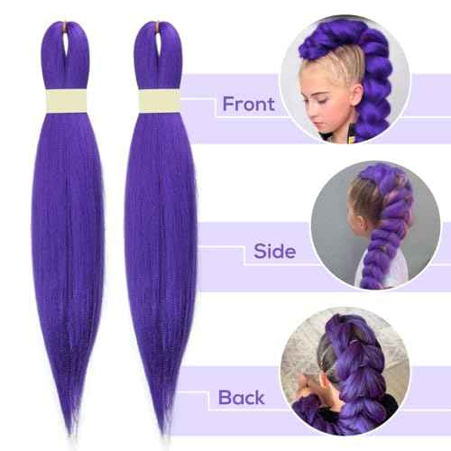 long Purple Braiding Hair Pre stretched Synthetic Hair Extensions for Braids,Yaki Texture Purple Hair Extensions for Stage Party Halloween Costume Cosplay 24 inch