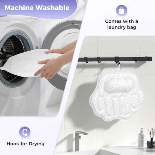 Bath Pillows for Tub, Ergonomic Bathtub Pillow for Head & Neck Relaxation, 4D Air Mesh Bath Cushion with 6 Non-Slip Suction Cups, Fits All Bathtubs (White)