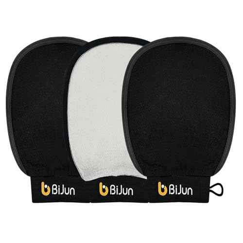 BiJun Exfoliating Glove, Moroccan Kessa Scrub Exfoliating Gloves, Deep Exfoliating Mitt Body Scrub Premium Scrub, at Home Shower or Bath Exfoliating Gloves for Dead Skin Remover