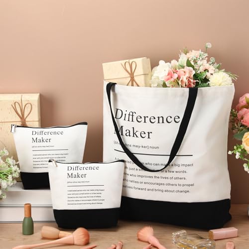 Paterr 24 Pcs Difference Maker Appreciation Gifts Bulk for Women 12 Difference Maker Tote Bag for Christmas Staff Team 12 Makeup Bags for Leader Mentor Manager Medical Assistant Week Gifts for Women